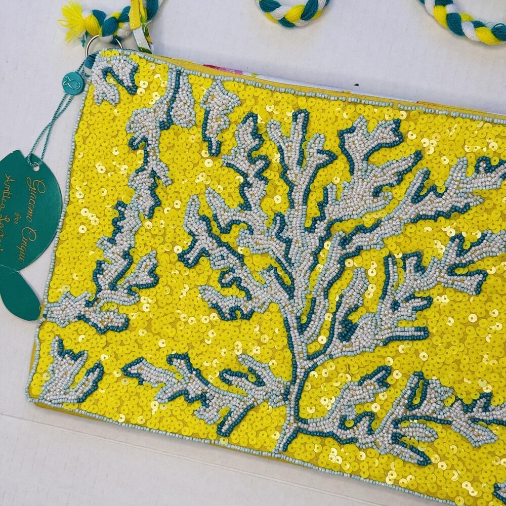 Antica Sartoria Giacomo Cinque Crossbody Bag Sequin Beaded Coral Tropical NEW - Picture 9 of 16